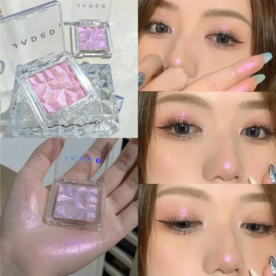 Diamond Highlighter Powder Palette Clear Brighten Face Contour Polarized Pink Glitter Eye Makeup HighGloss Pearl Shiny Eyeshadow Qme