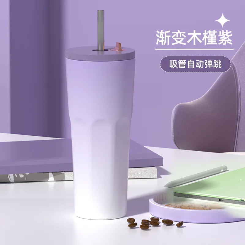 Gradient Automatic Pop-up Straw Coffee Wkij Cup Qme PURPLE 700ml