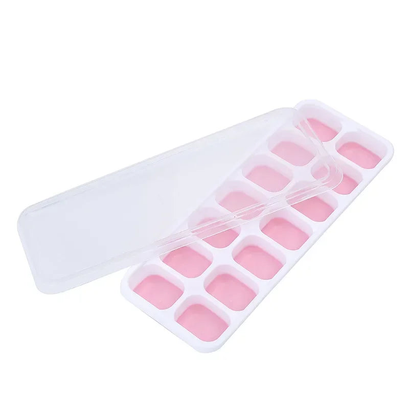 2/4Pcs Flexible Silicone Ice Cube Trays Compartments with Lids Reusable Fruit Infused Ice Maker Freezer Mold Kitchen Gadget Qme Pink 2pcs