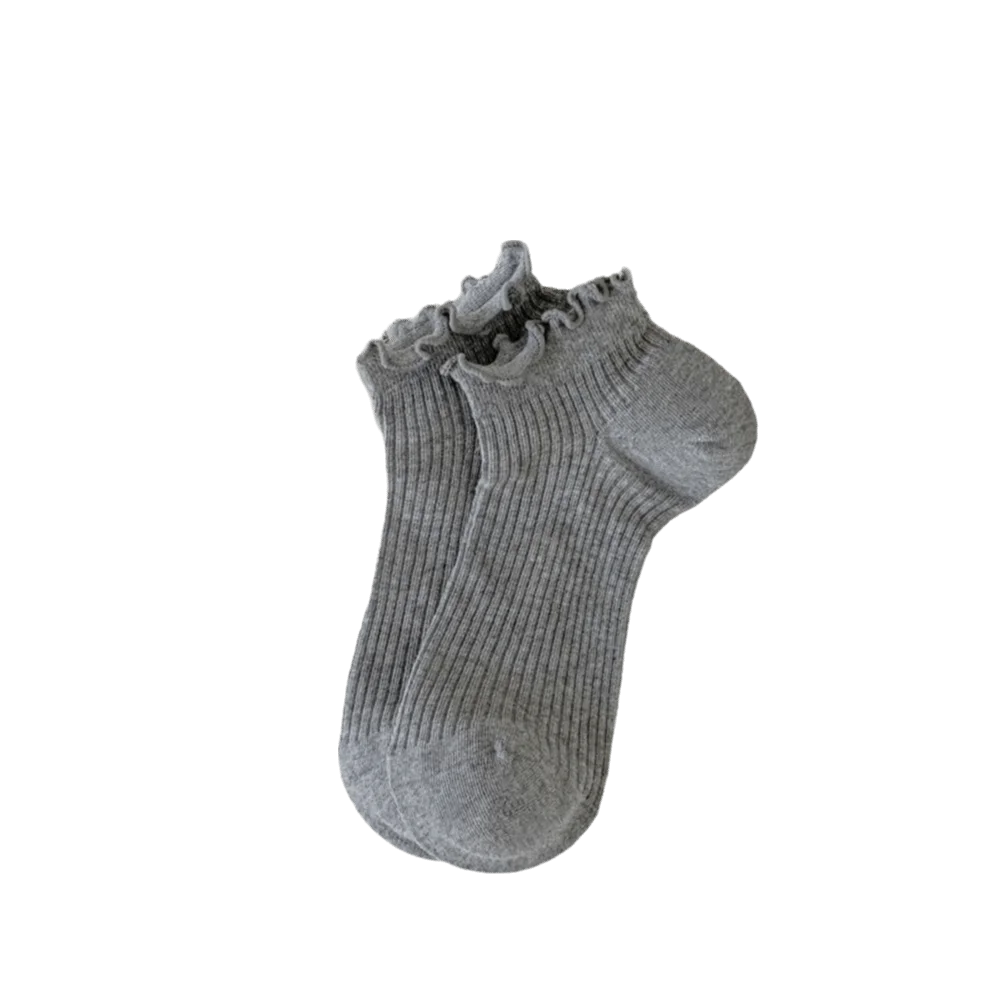 Korean Fashion Candy Ankle Socks Ruffle Mid-calf Women's Breathable Qme Dark Grey One Size