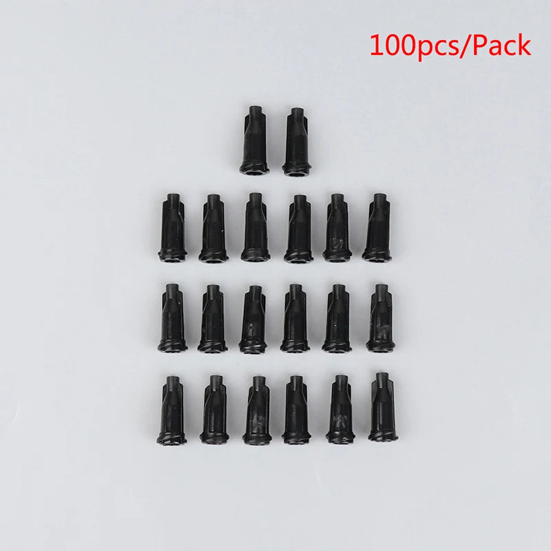 100Pcs Plastic Syringe Tips Caps Injector Dispenser Dispensing Needle Sealing Plug Standard Syringe Stop Caps Supplies Qme Black