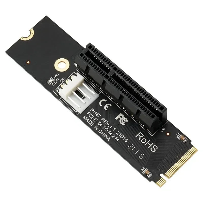 Newest NGFF M.2 To PCI-E 4X Riser Card M2 M Key To PCIe X4 Adapter with LED Indicator SATA Power Riser for Bitcoin Miner Mining Qme