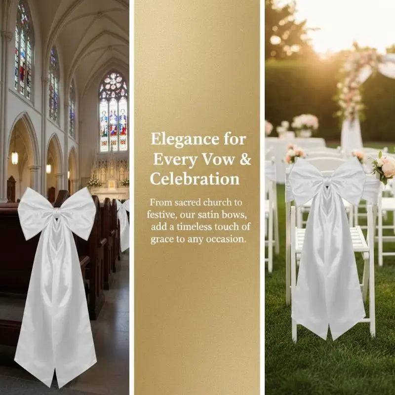 Easy-Tie Satin Chair Decorations with Long Tails for Church Aisles & Reception Venues, Elegant Wedding Backdrop Supplies Qme