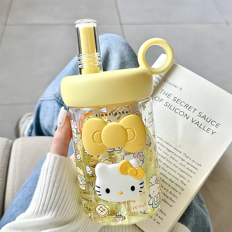 Hello Kitty Summer Girls' Plastic Cup Cute, Stylish Straw Cup Large-Capacity, Food-Grade, Portable Student Sports Water Bottle Qme 3 600ml