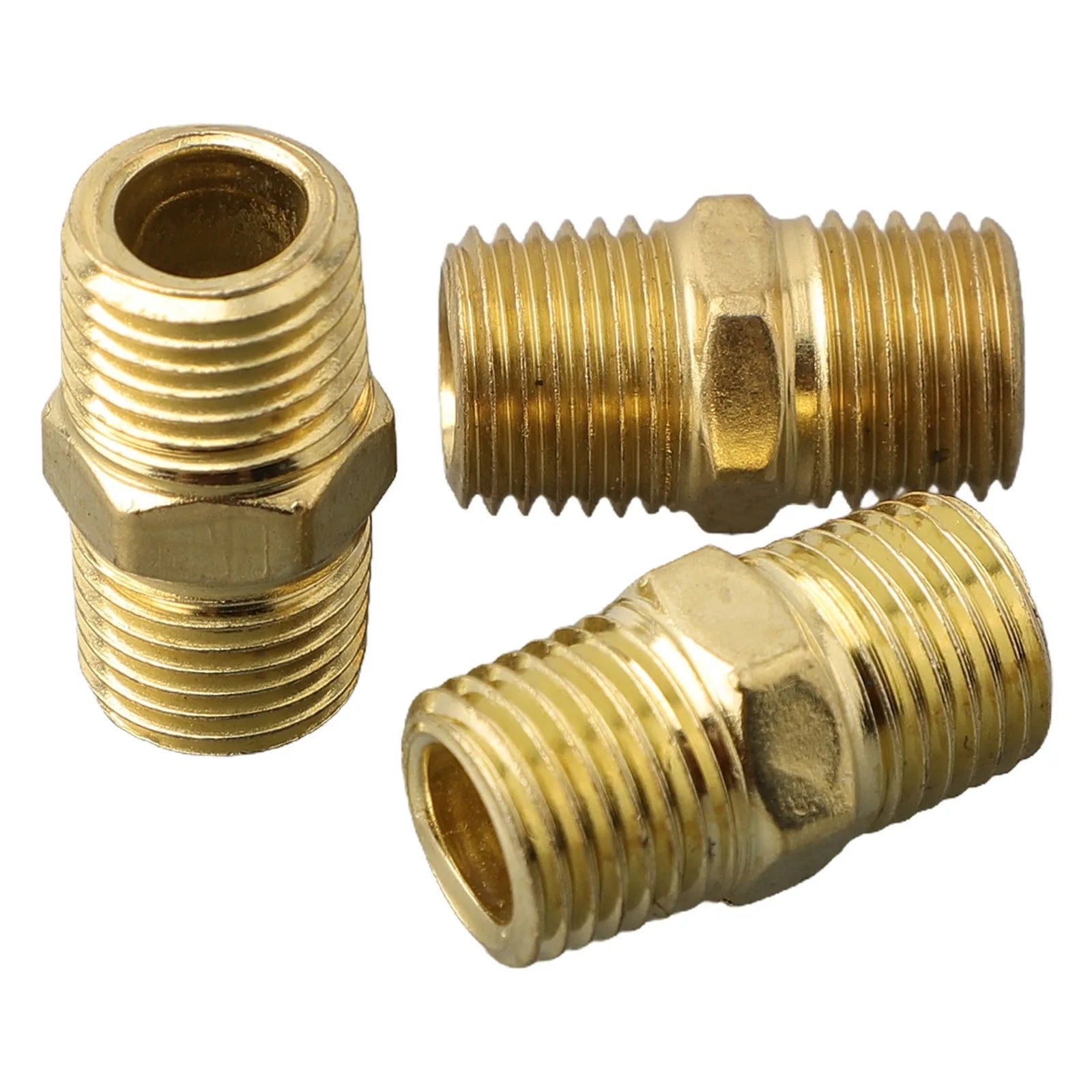 10pcs Brass Pipe Hex Nipple Fitting Quick Coupler Adapter Connector 1/4in For BSP Male To Male Thread Water Oil Air Connector Qme
