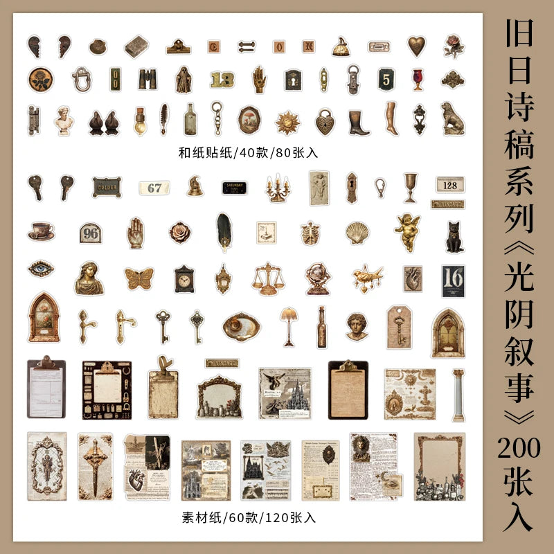 TIANZI Vintage Painting Accessories Stickers Pack Tie Bag Material for Comic Exhibitions DIY Decorations Background Art Supplies Qme A