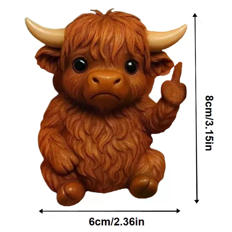 Hilarious Resin Middle Finger Animal Figurine Highland Cattle Frog Qme