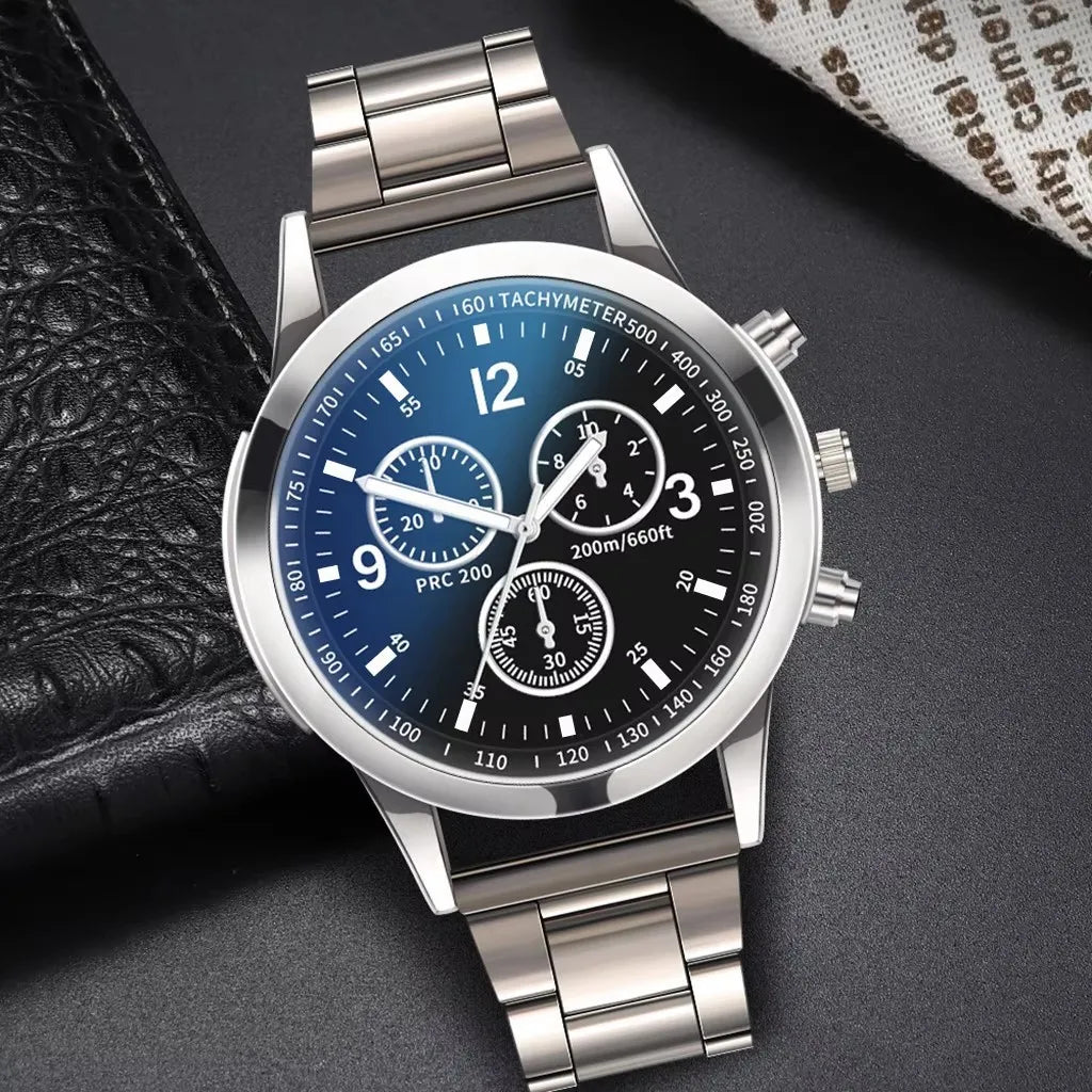 2pcs Business Men's Watch Quartz Watch and Men's Fashion Steel Strap Bracelet (excluding box) Qme
