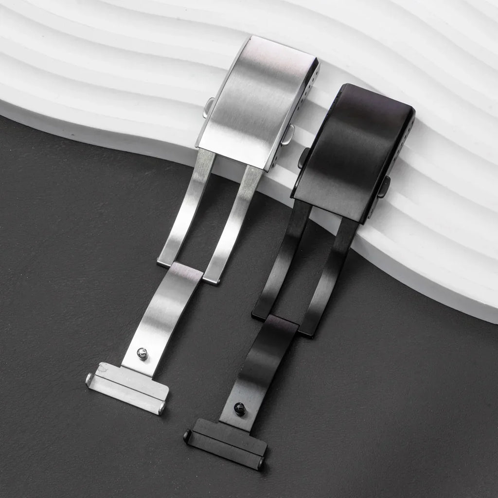 Watchdives Watch Clasp 18mm 20mm 22mm Silver Folding Safety Milled Clasp Replacement Stainless Steel Deployant Watch Buckle Qme