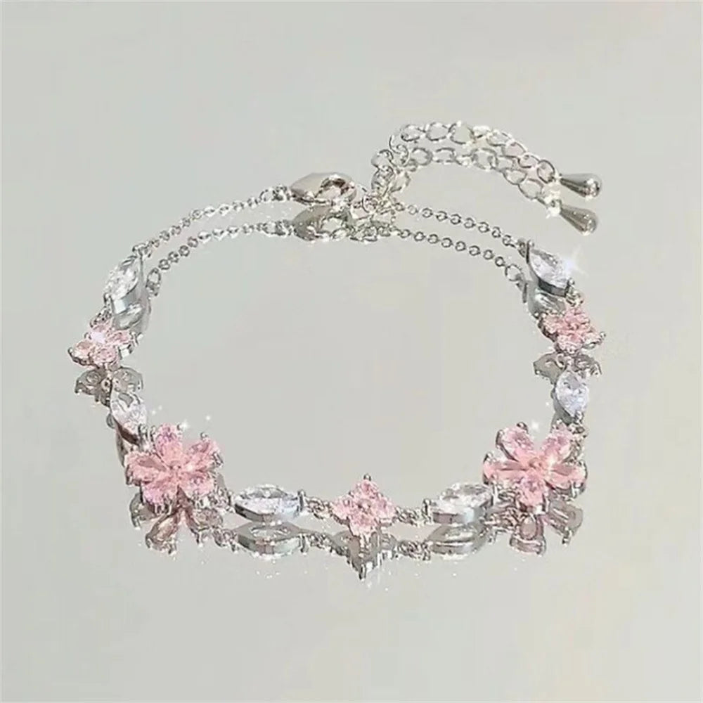 Elegant New Flowers Bracelet for Women Sweet Y2K Moon Cherry Blossom Bow Zircon Bracelets Luxury Designer Trend Daily Jewelry Qme Hot Stamping