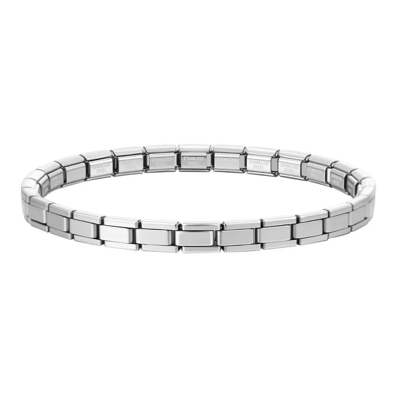 Fashion Wholesale High Quality Couple's Y2K Jewelry DIY 9MM Width Italian Elastic Bracelet Solid Color Stainless Steel Bangle Qme Style 15-5mm