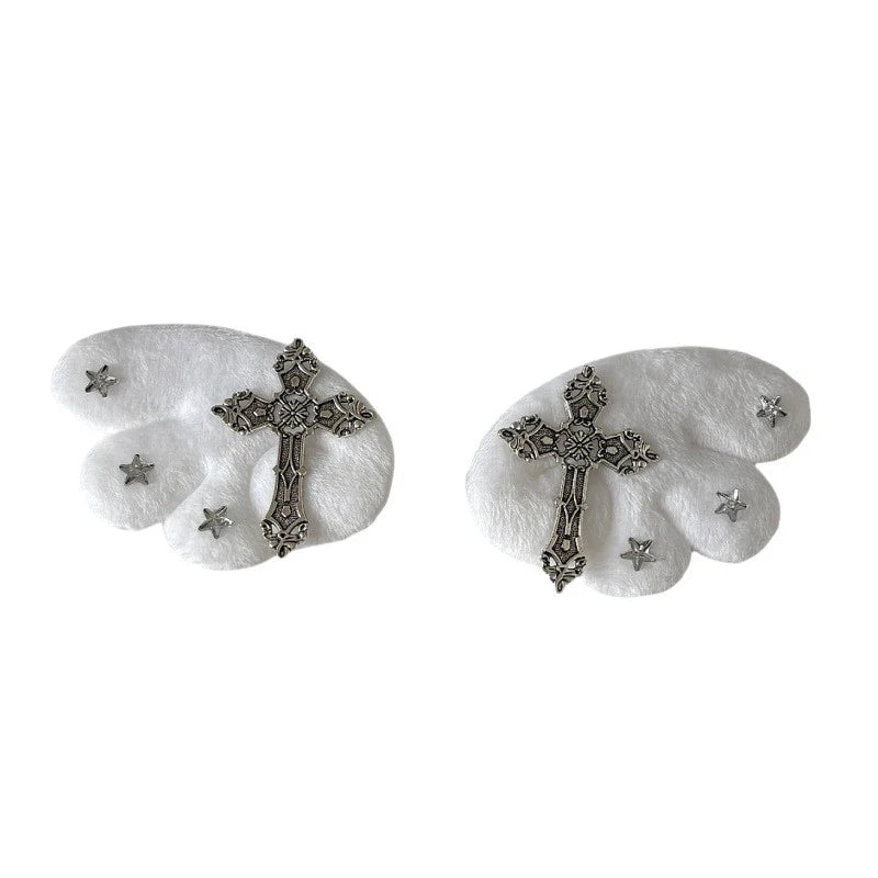 Cute White Angel Wings Gothic Cross Hair Clip Subculture Y2k Hairpin Qme
