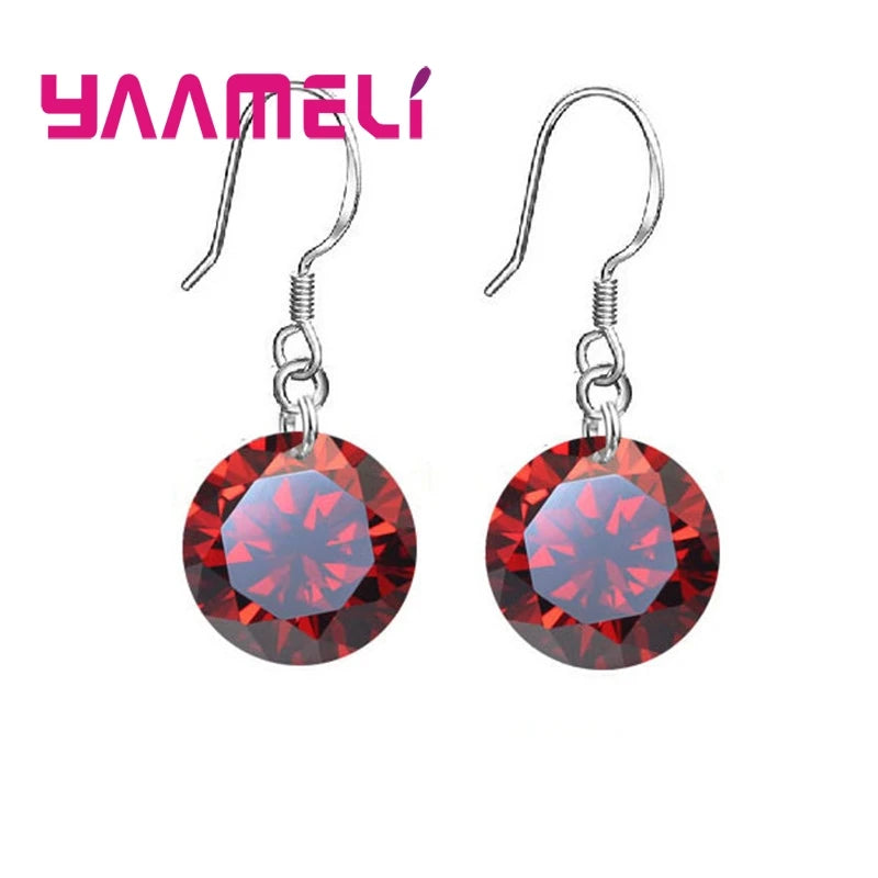 Bulk Sale Price 8 Colors Women Girls French Hook Earrings 925 Sterling Silver Color 8MM/10MM CZ Crystal Ball Jewelry 925 Stamped Qme Red