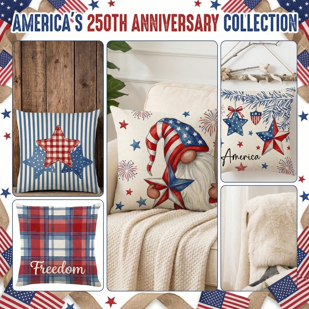 American 250th Anniversary Independence Day Theme Star Striped Pillow Case Sofa Cushion Holiday Party Decorative Cover Qme