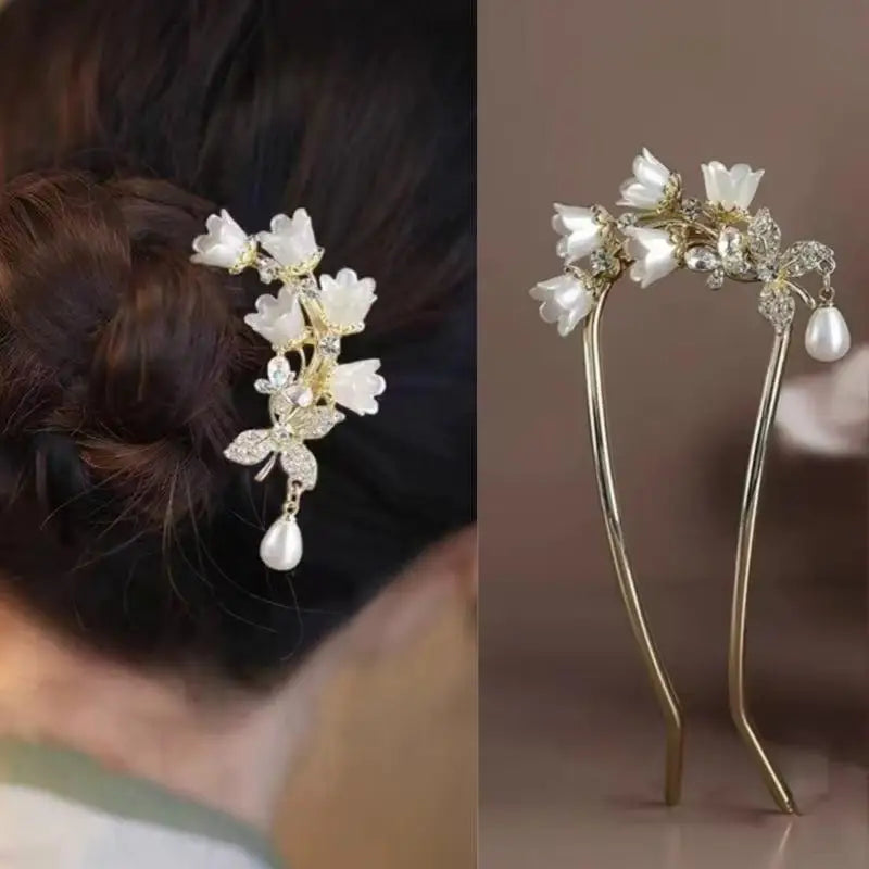 Chinese Hanfu Hair Accessories Long Tassel Vintage Lily Valley Qme A2