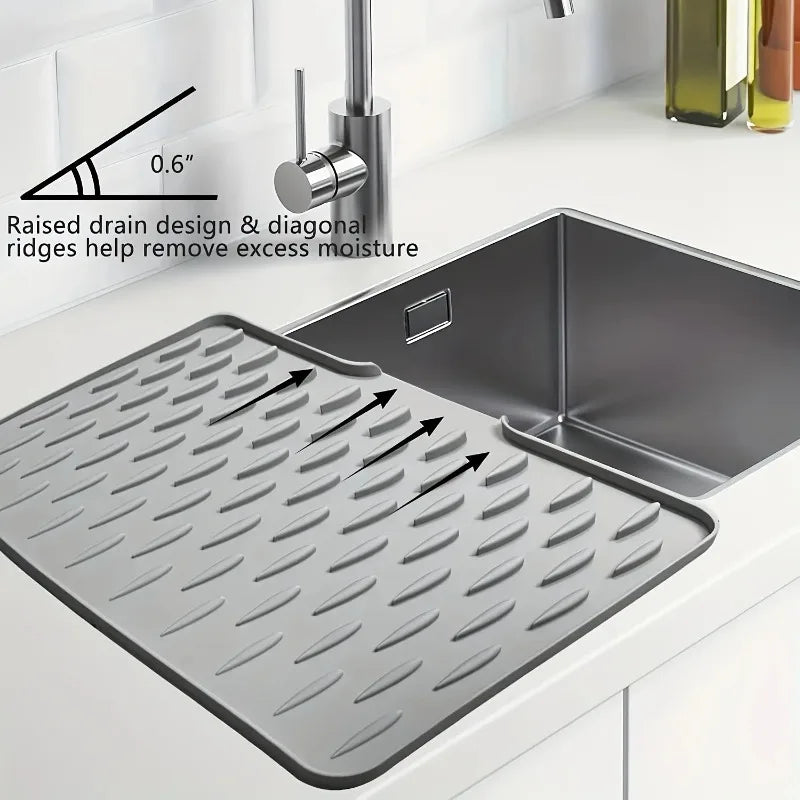 Silicone Kitchen Sink Drain Mat Drying Mat Non-slip Tableware Drain Pot Drying Filter Mat Suitable for Countertops Sinks Qme