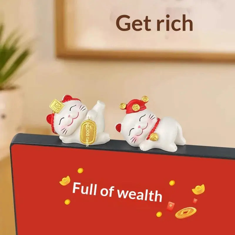 1/2/4Pcs Wealth Fortune Sculpture Lucky Cute Cat Figurine Gaming Office Table Desk Car Ornaments Chinese New Year Decor Gifts Qme B D