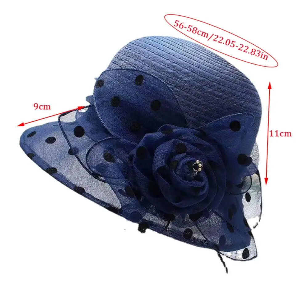 Floral Organza Sun Hat Elegant Wide Brim Bucket Hat UPF 50+ Breathable Flower Vacation Style Beach Sun Hat Qme