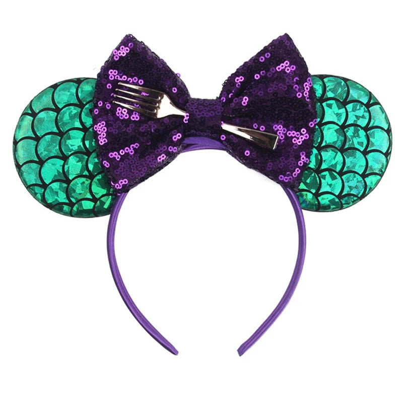 Mermaid Mickey Mouse Ear Headbands with Bow Sequin Candy Headbands Cosplay Costume party Christmas Halloween for Girl Women Qme Headband 6