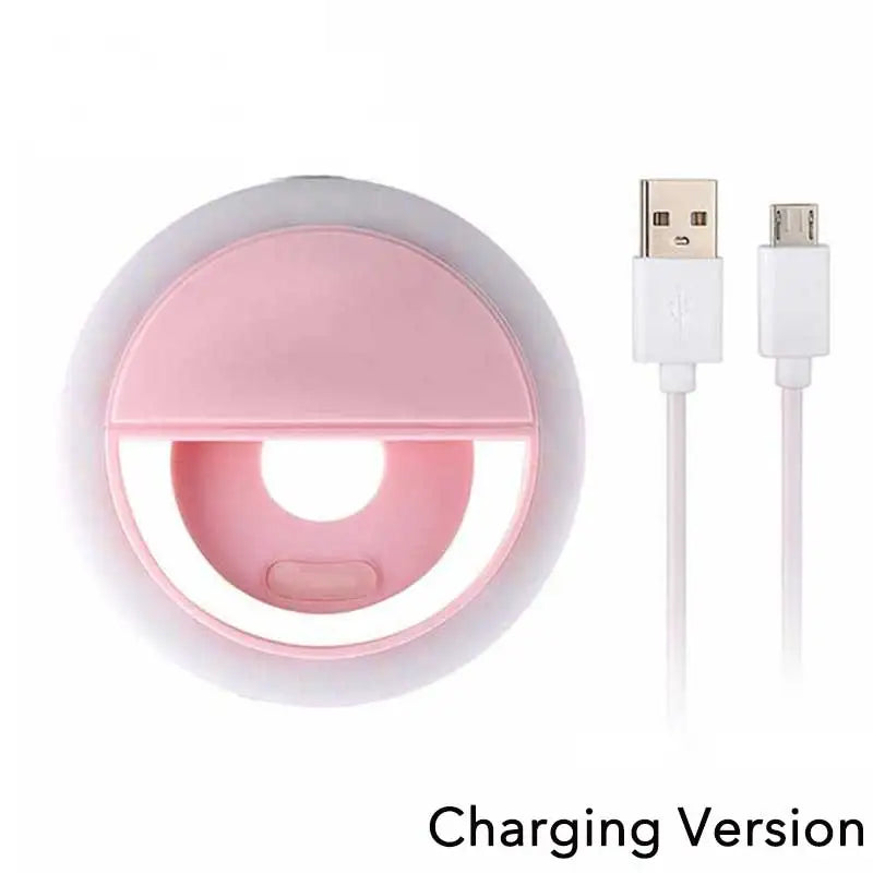 Portable Charge Phone Lens Lamp Led Selfie Ring Light Adjustable 3 Level Brightness Phone Fill Light For Samsung Xiaomi iPhone Qme Pink