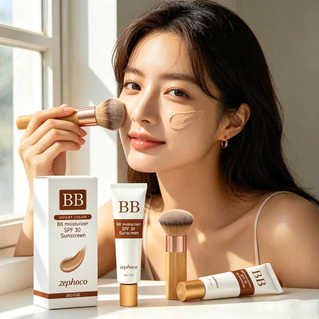 zephoco BB Cream Sunscreen SPF30 Anti Sun Moisturizing Blemish Cover Lasting Even Skin Tone Three-Dimensional Makeup Foundation Qme