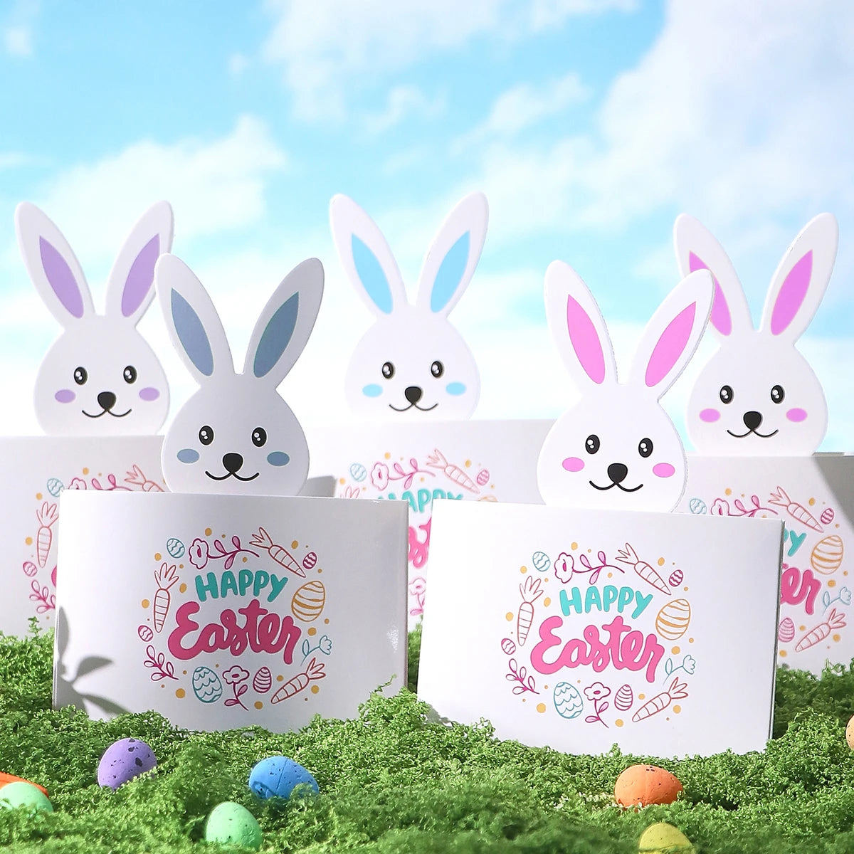 5-Piece Set of Colorful Easter Bunny Pattern Greeting Cards, Holiday Party Favors, Easter Decorations, Easter Gifts, Easter Centerpieces, Home Decor, Table Decorations, Easter Party Supplies, Spring Party Decorations, Spring Qme