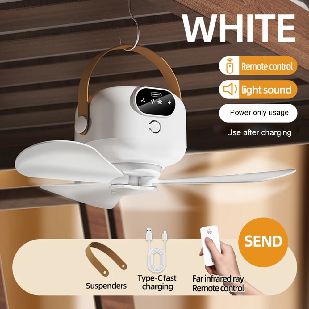 Portable Ceiling Fan Camping Tent Ceiling Canopy Fan Rechargeable Fan Air Circulators With Remote Control USB Charging Light Qme Straight Insert