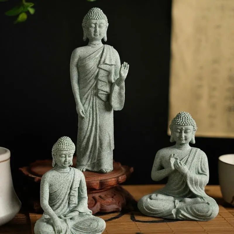 Mini Thai Green Sandstone Figurine Buddha Desk Decor Office Zen Qme
