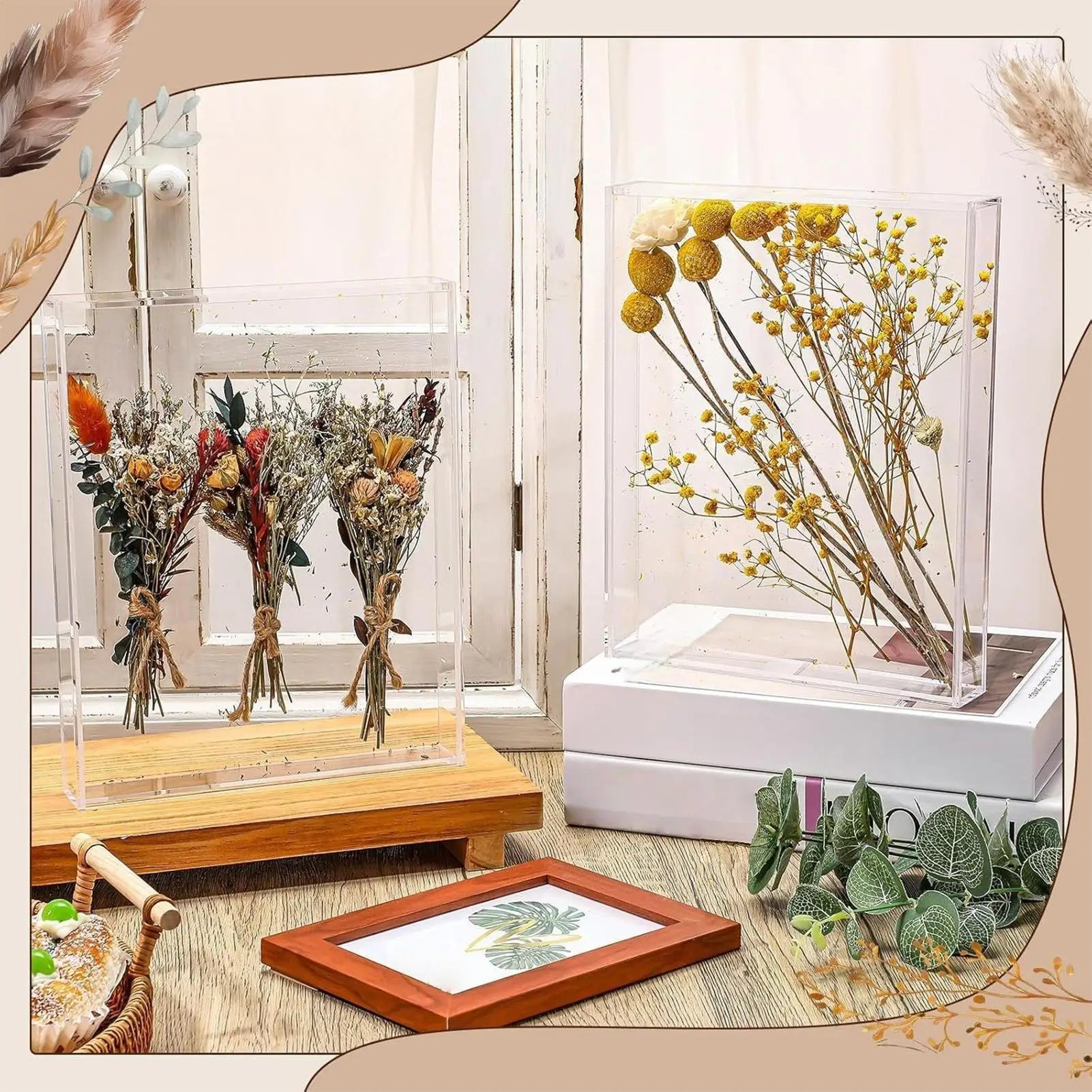 Clear Memory Box Display Case Flowers Tabletop Pictures Holder Qme