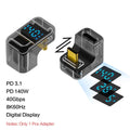 USB 4 Type C Adapter 40Gbps 140W 90 Degree USB C Adapter for Thunderbolt 4 3 Cable Connector Right Angle U Shape Digital Display Qme black Transparent U