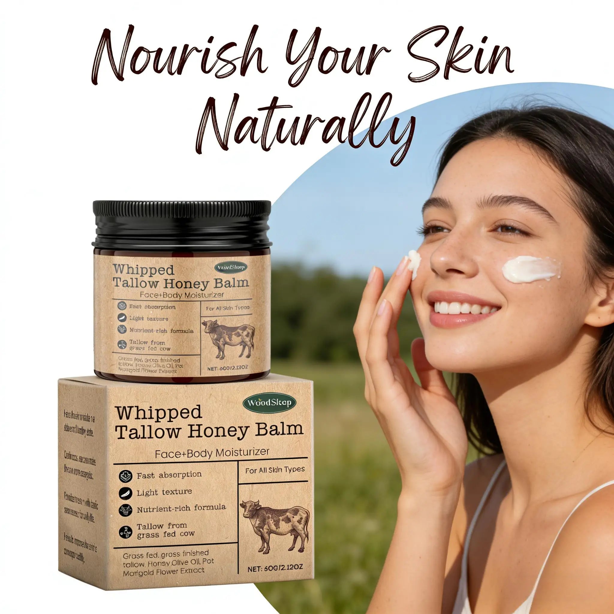 Woodsleep Tallow Honey Balm Deep Dryness Relief Skin Tone Adjustment Long‑Lasting Hydration Moisturizing Cream for Face & Body Qme