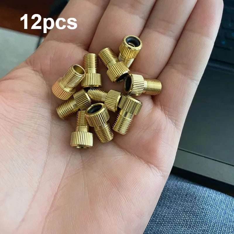 Brass Bike Valve Adapter DV SV to AV Converter Bicycle Tire Presta Schrader to American Air Pump Inflator Adaptor Qme 12pcs