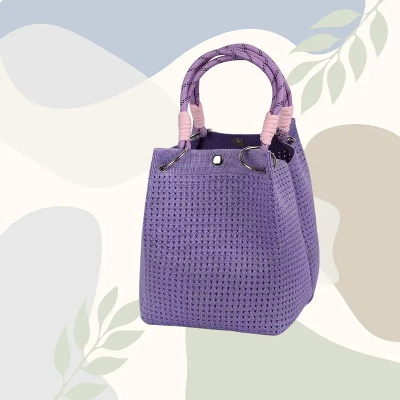 Mini Knitted Bucket Bag Women Small Handbag Geometric Colorblock Wristlet Purse With Detachable Handle 1PC Qme style 21