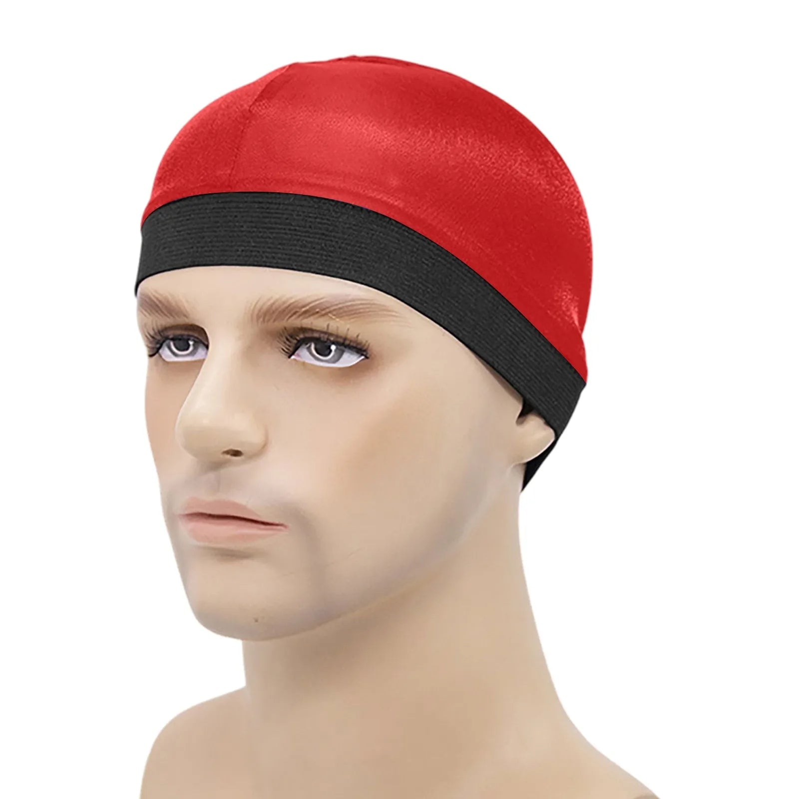 Elasticity Baotou Cap Hair Bands Men's and Women's Fashion Solid Silk Breathable Bottom Wig Cap Pirate Hat Headband Turban Qme Red One Size