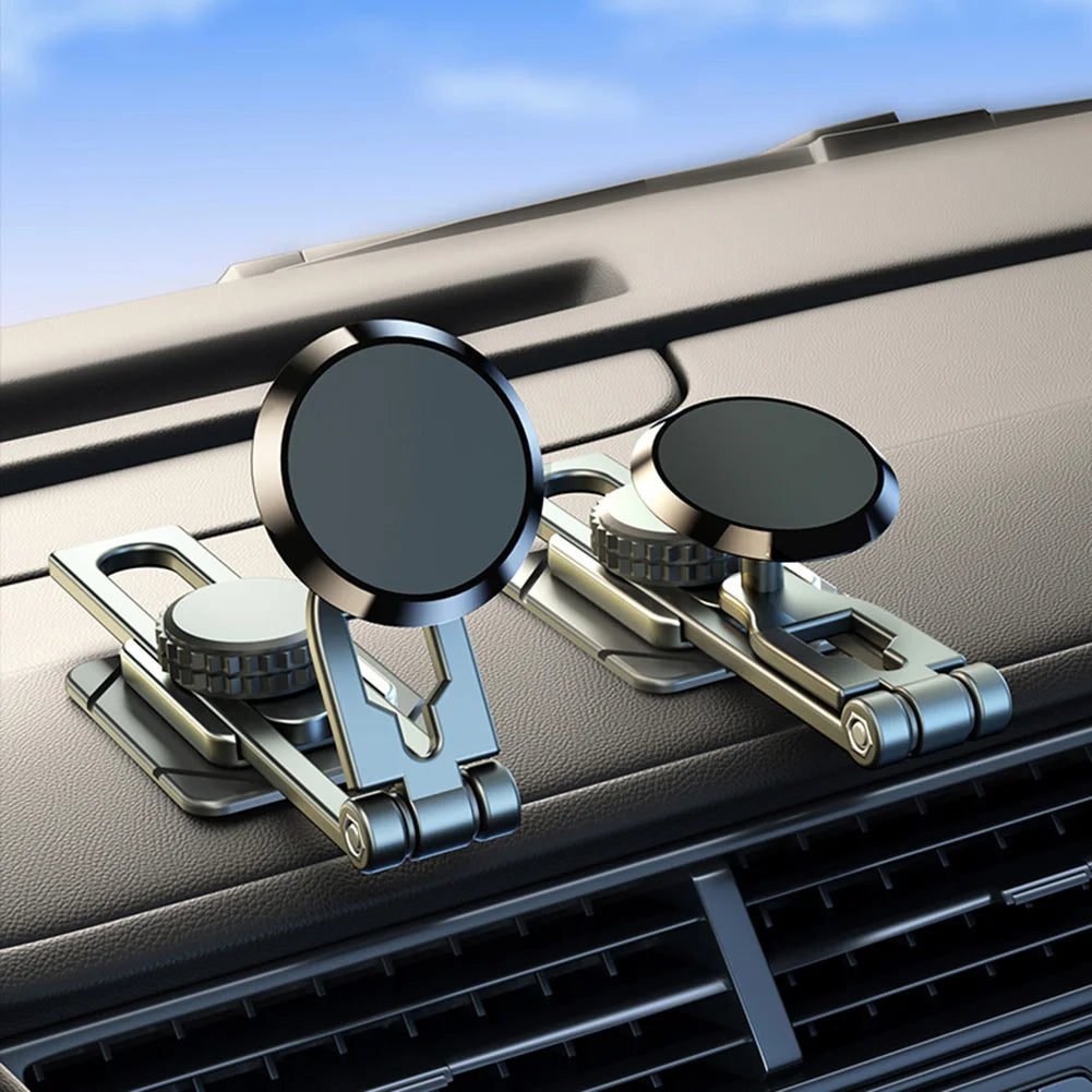 Magnetic Car Phone Bracket Aluminum Alloy Foldable Mobile Phone Mount Stand 360 Degree Rotary Suspension for Tesla Model 3 X Y S Qme