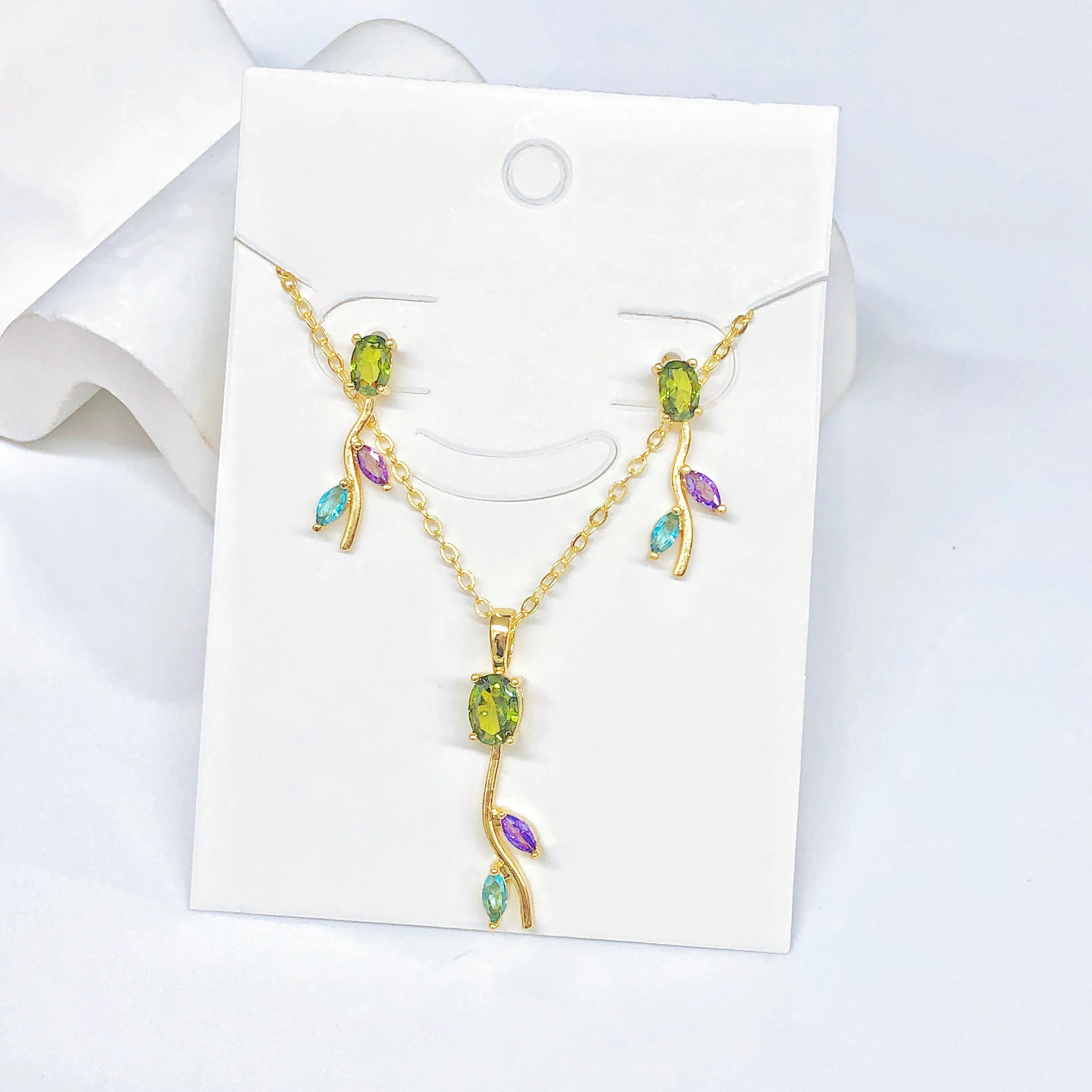 2PC Fashion Red/Green/Pink/Blue Rose Flower Crystal Necklace Earrings Jewelry Set for Women Romantic Wedding Bridal Jewelry Gift Qme Jewelry Set 5