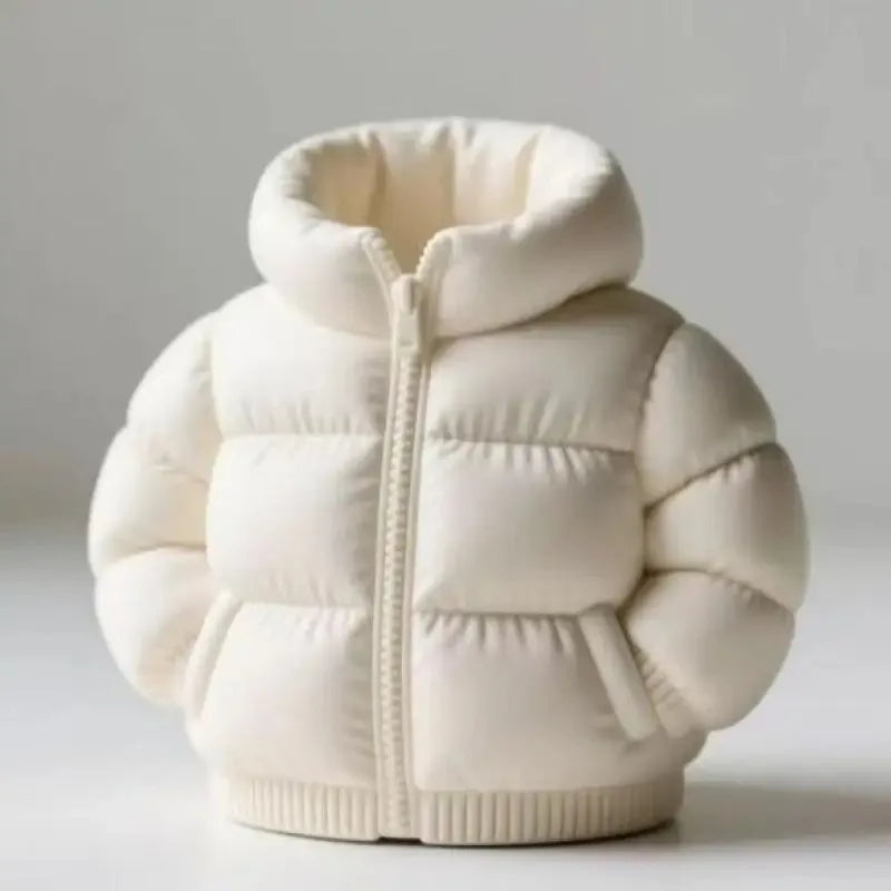 Down Jacket-Shaped Pen Holder Desktop Organizer for Stationery Makeup Brushes Home Office Shelf Decor, for Shool Gift Qme White 7.5x8CM