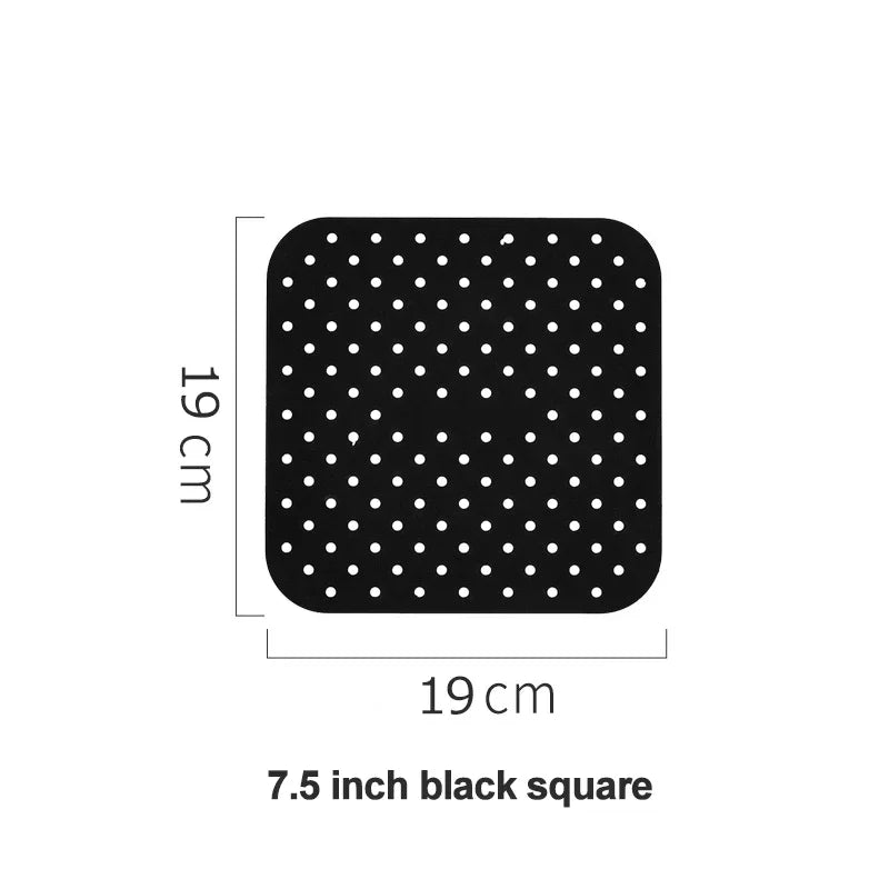 Food Grade Silicone Air Fryer Liner Non-stick Baking Mat Reusable Qme 7.5 black square