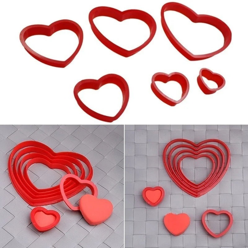 6Pcs Heart Cookie Biscuit Fondant Cake Cutter Decor Tools Mold Sugar Crafts Set Plastic Cookies Cutter Star/ Flower /heart Molds Qme