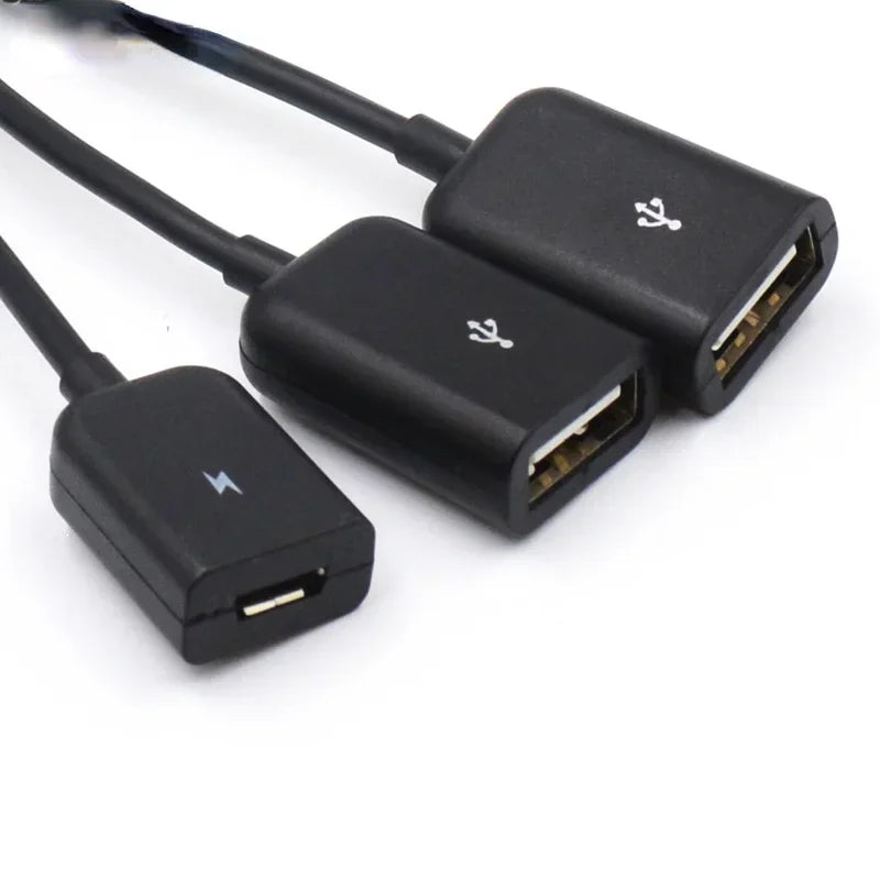 Newest 3 in 1 Micro USB Type C HUB Male to Female Double USB 2.0 Host OTG Adapter Cable For Smartphone Computer Tablet 3 Port Qme