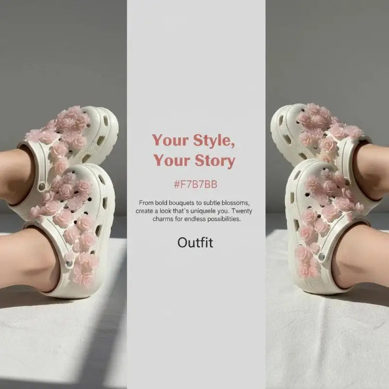 Kawaii Elegant Charms Shoes Decor Fashion Rose Resin Ornaments Funny Qme
