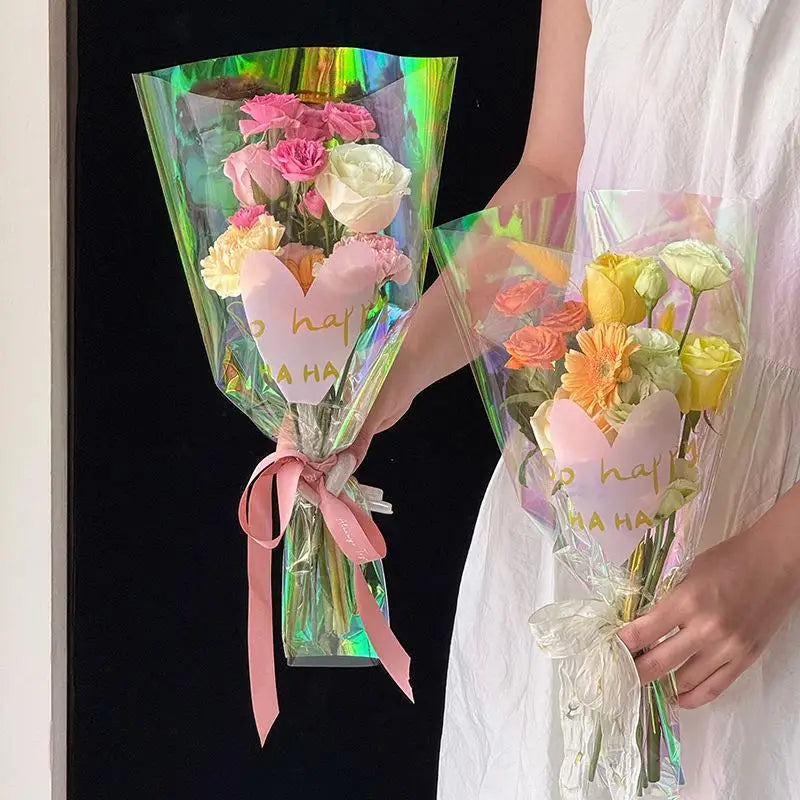 30pcs Transparent Rose Packaging Bags Flower Bouquet Plastic Bag Bouquet Wrapping Paper One Straight Bag Flower Packagin Qme