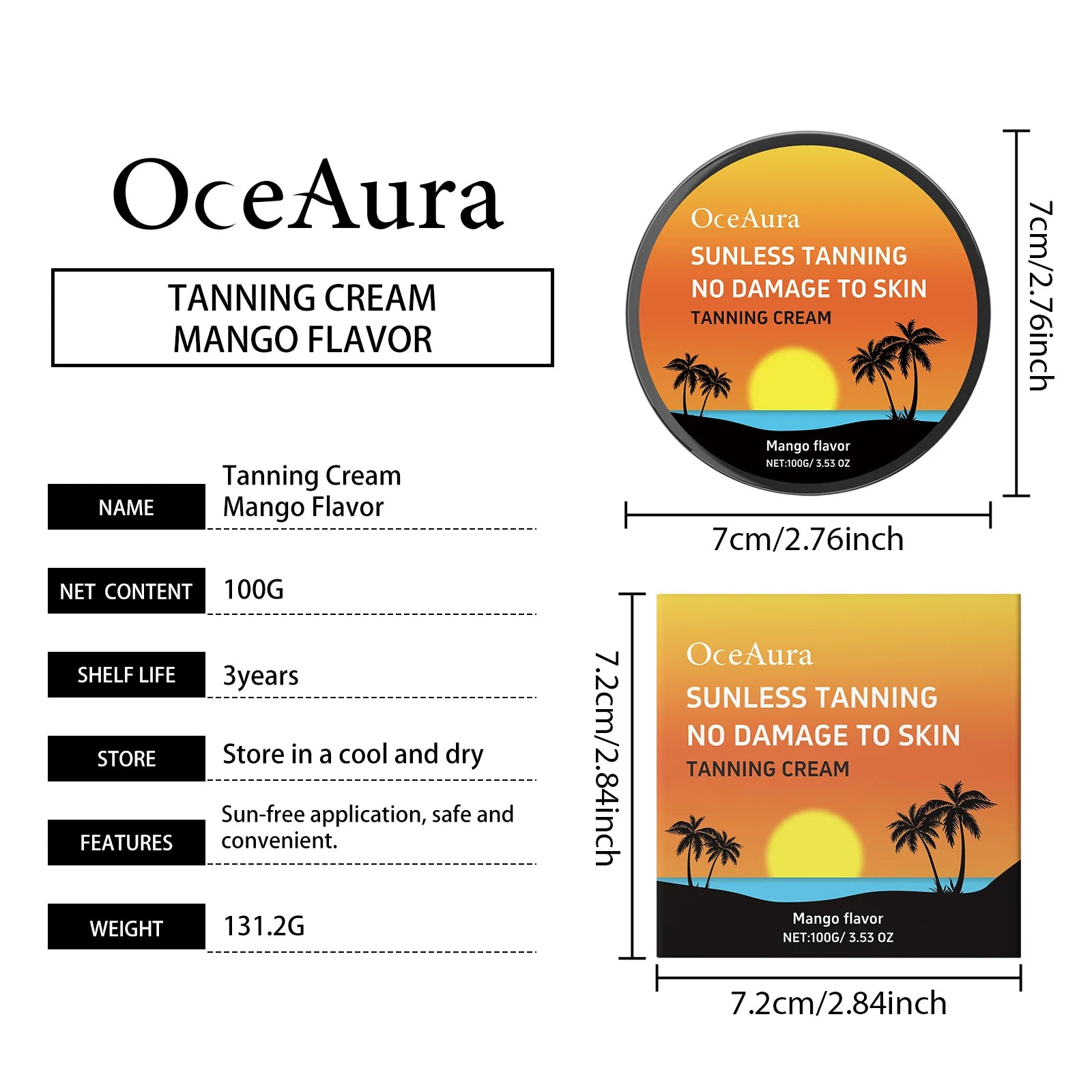 OceAura Sunless Tanning Cream Natural Color No Damage to Skin Shade Customizable Smoothing Hydrating Self Tanning Body Cream Qme