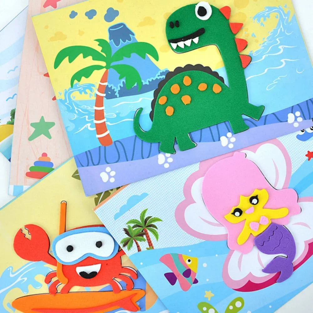 3D EVA Foam Sticker Puzzle Game DIY Cartoon Animal Craft Toys Kids Qme