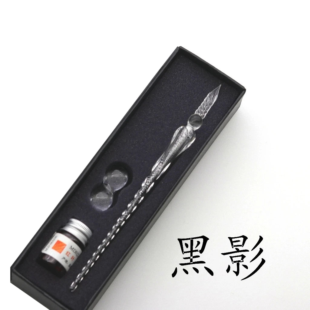 Crystal Glass Dipping Pen Box Colorful Gold Powder Ink Signature Qme E