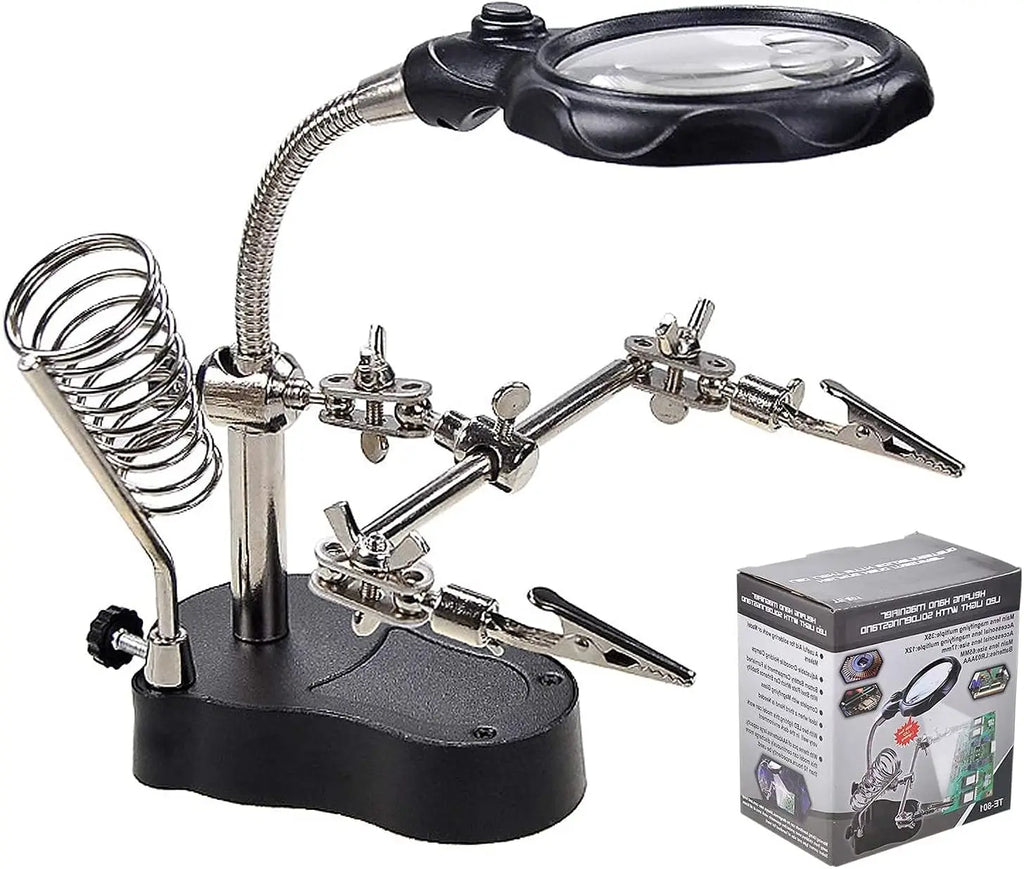 Desktop Magnifying Glass Soldering Station, Adjustable Helping Hands 3.5X 12X Magnifier with LED Light and Alligator Clips Qme Default Title