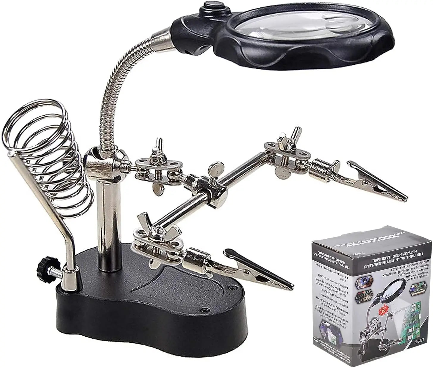 Desktop Magnifying Glass Soldering Station, Adjustable Helping Hands 3.5X 12X Magnifier with LED Light and Alligator Clips Qme Default Title
