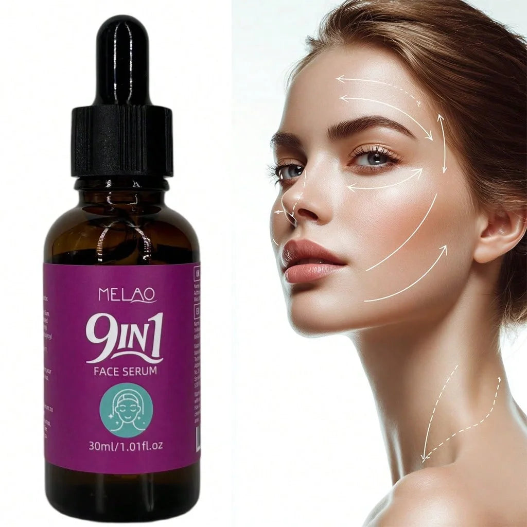 MELAO 9 IN 1 Anti Aging Face Serum with Hyaluronic Acid & Vitamin C, Reduces Wrinkles, Dark Spots & Pores, Brightens Firms Skin Qme