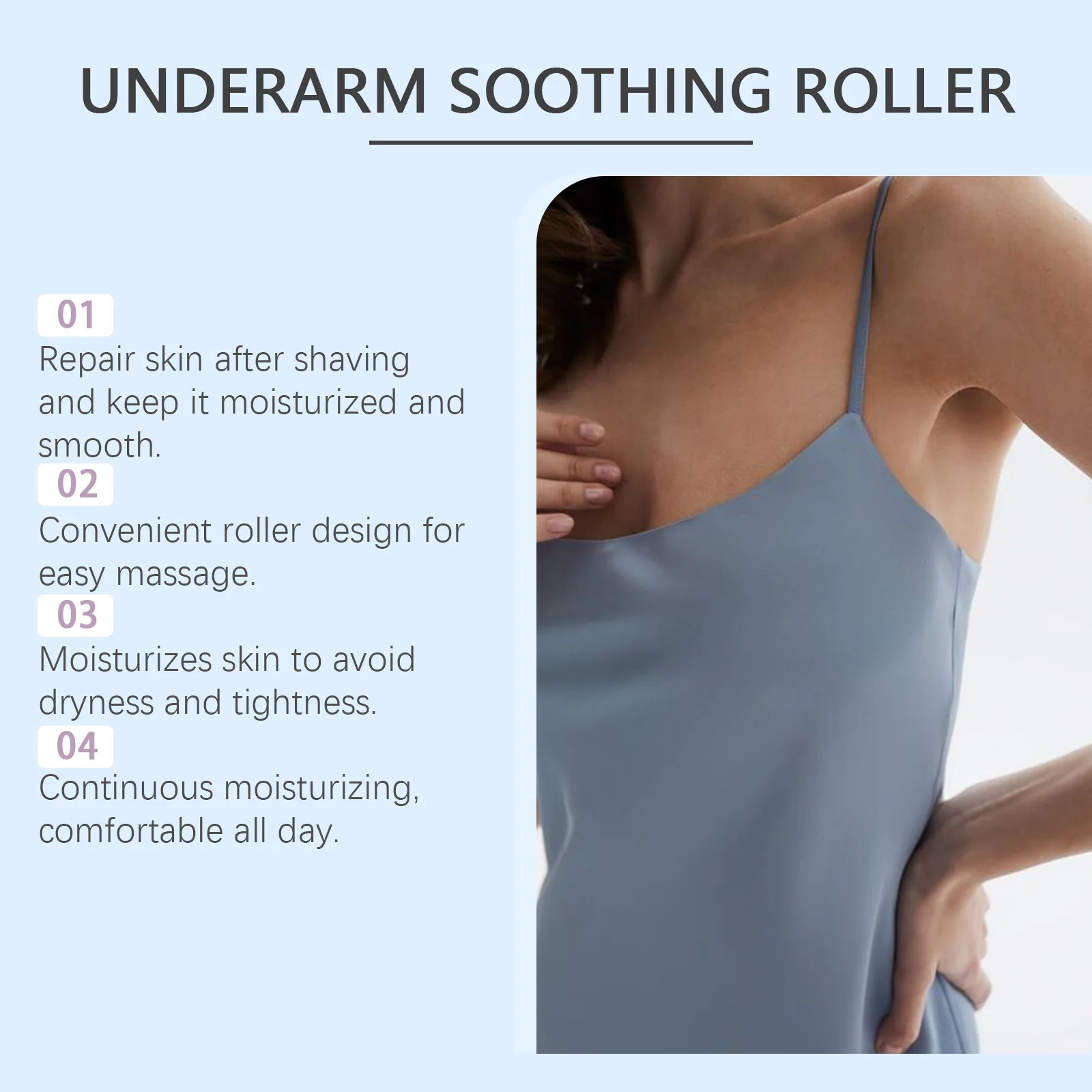 Underarm After Shave Soothing Roller Moisturizing Relieve Armpit Skin Pain Discomfort Reduce Redness Improve Dullness Quick-Dry Qme