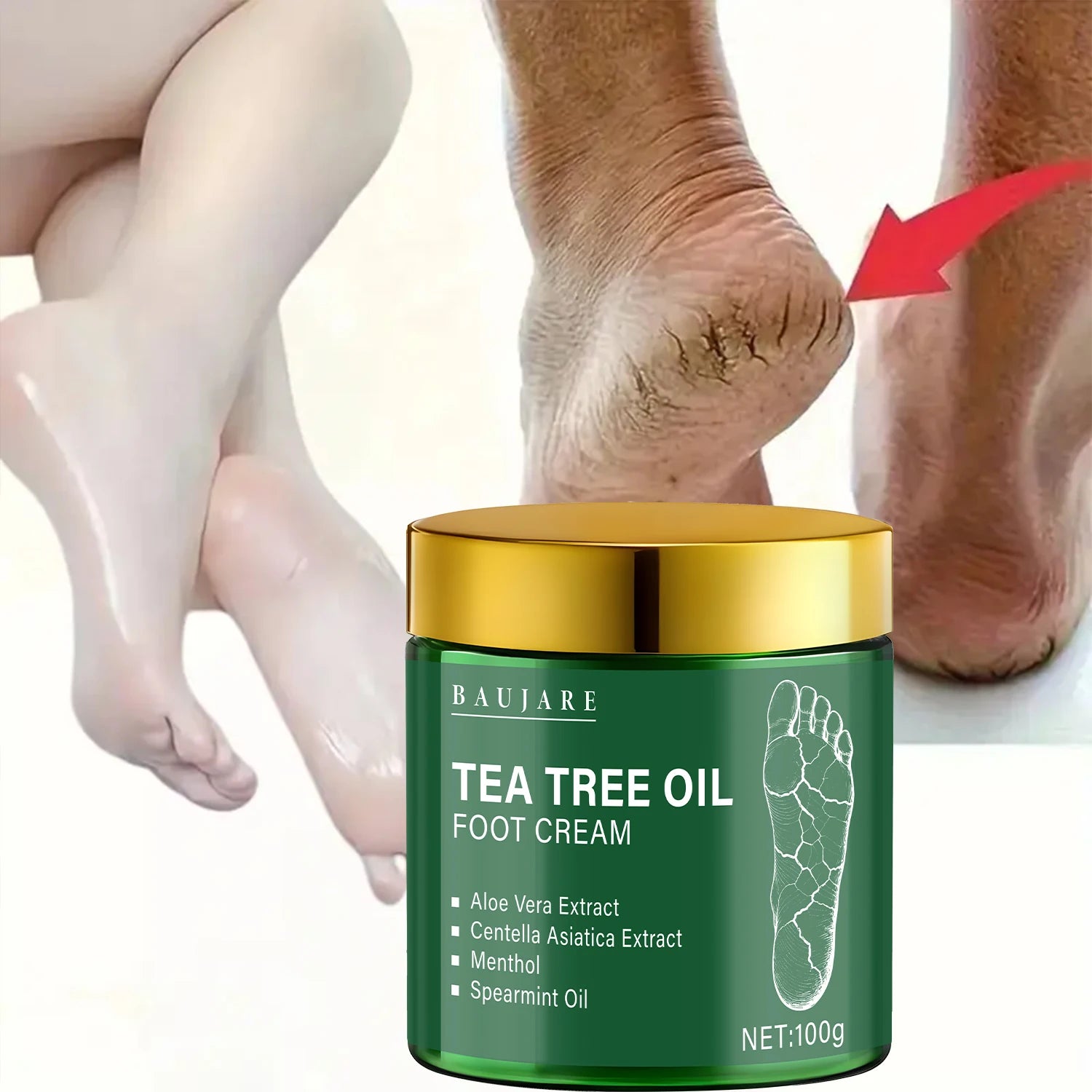 Tea Tree Oil Foot Cream with Aloe & Menthol - Moisturizes & Softens Skin with Hyaluronic Acid & Retinol Qme